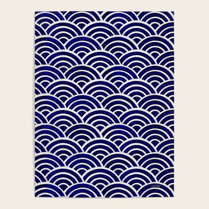 Japanese Seigaiha Wave - Navy Palette Poster Gallery Image 1