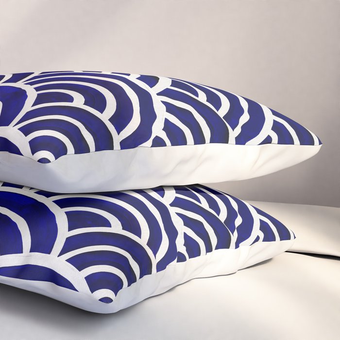 Japanese Seigaiha Wave - Navy Palette Pillow Sham Gallery Image 3