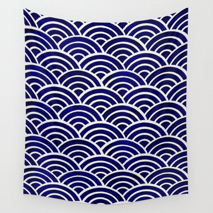 Japanese Seigaiha Wave - Navy Palette Wall Tapestry Gallery Image 4