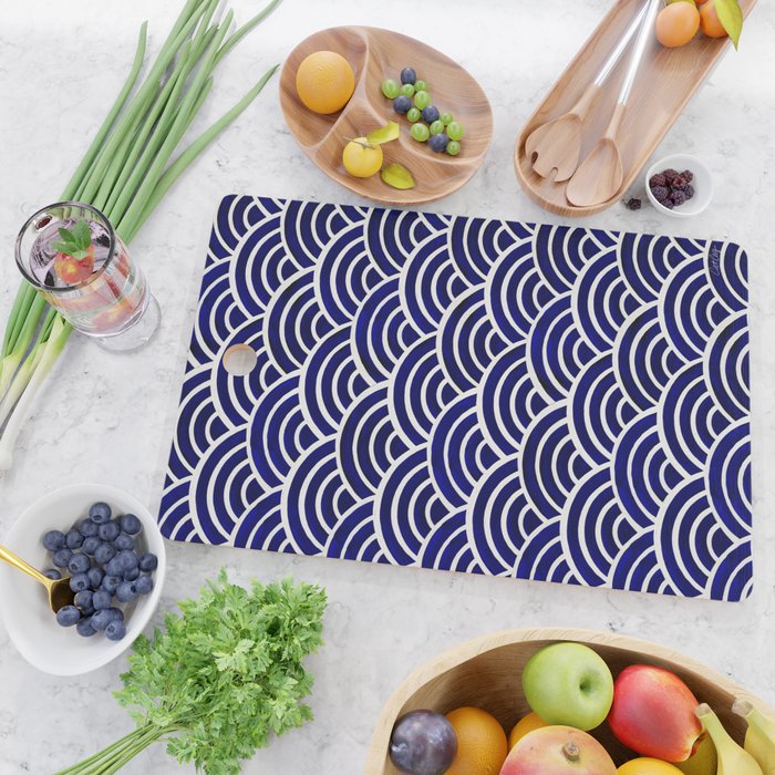Japanese Seigaiha Wave - Navy Palette Cutting Board Gallery Image 2