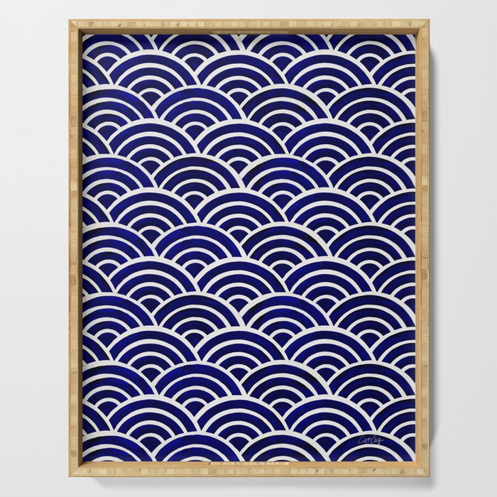 Japanese Seigaiha Wave - Navy Palette Serving Tray Gallery Image 1