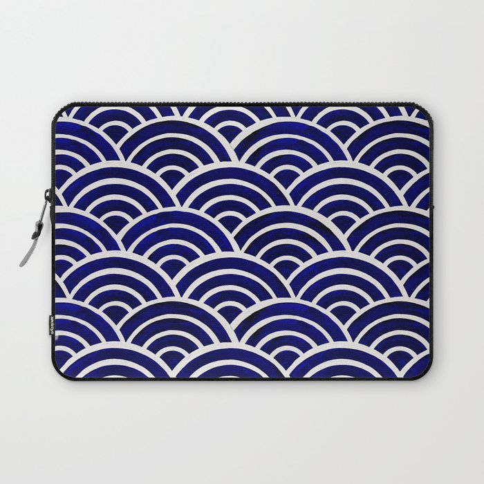 Japanese Seigaiha Wave - Navy Palette Laptop Sleeve Gallery Image 1