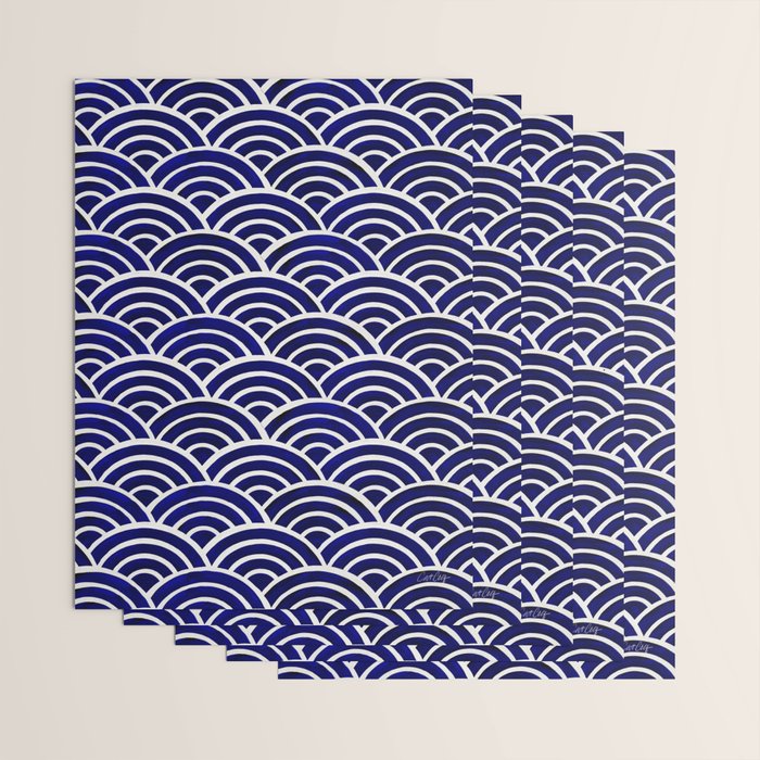 Japanese Seigaiha Wave - Navy Palette Wrapping Paper Gallery Image 3
