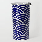 Japanese Seigaiha Wave - Navy Palette Travel Mug Gallery Image 2