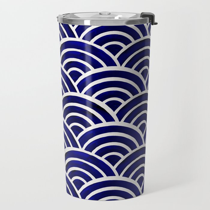 Japanese Seigaiha Wave - Navy Palette Travel Mug Gallery Image 2