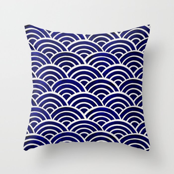 Japanese Seigaiha Wave - Navy Palette Throw Pillow Gallery Image 6