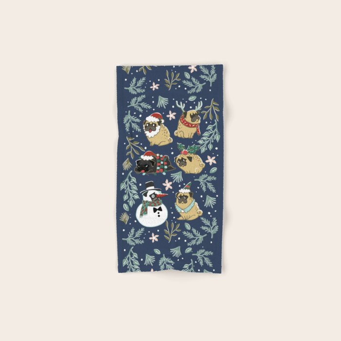 Christmas Pugs Hand & Bath Towel Gallery Image 1