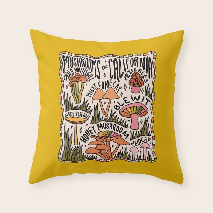 Mushrooms of California Throw Pillow Gallery Image 1