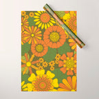 Orange, Brown, Yellow and Green Retro Daisy Pattern Wrapping Paper Gallery Image 1