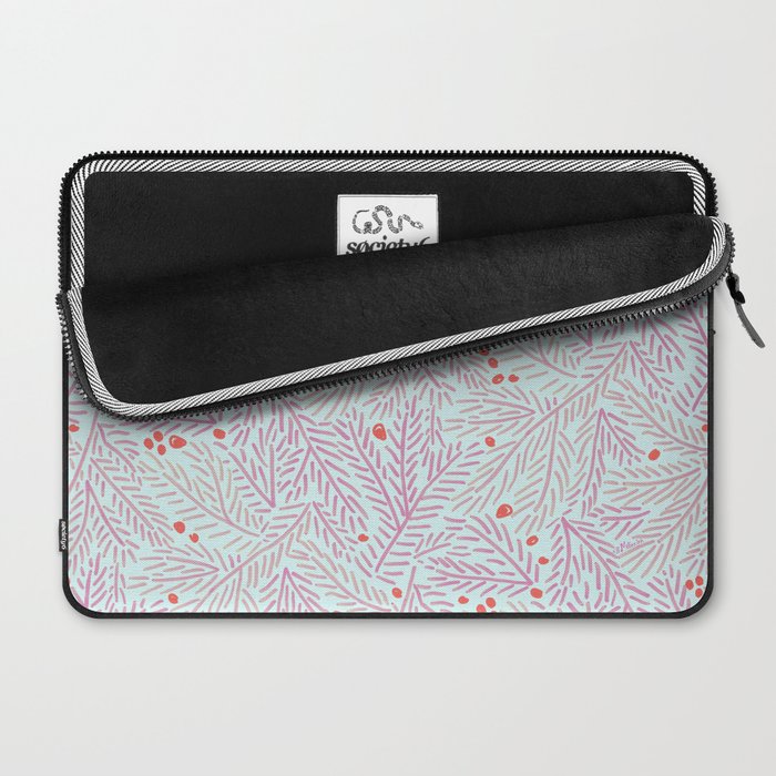 Winter Berries & Pine Branches in Teal & Pink Laptop Sleeve Gallery Image 2