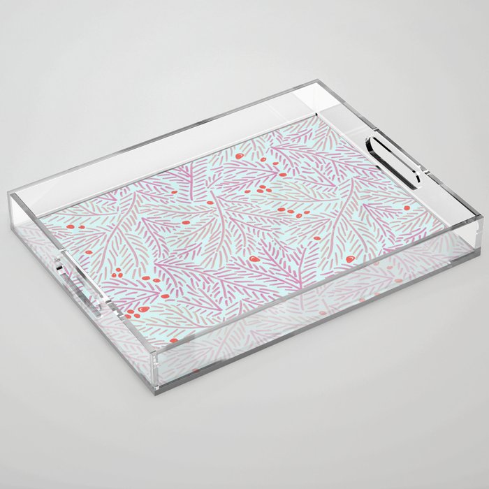 Winter Berries & Pine Branches in Teal & Pink Acrylic Tray Gallery Image 1