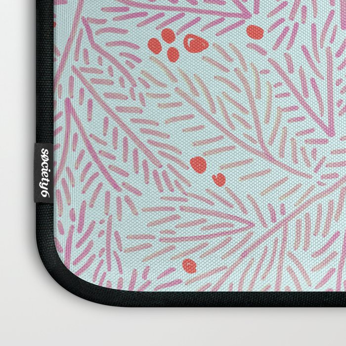 Winter Berries & Pine Branches in Teal & Pink Laptop Sleeve Gallery Image 3