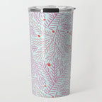 Winter Berries & Pine Branches in Teal & Pink Travel Mug Gallery Image 1