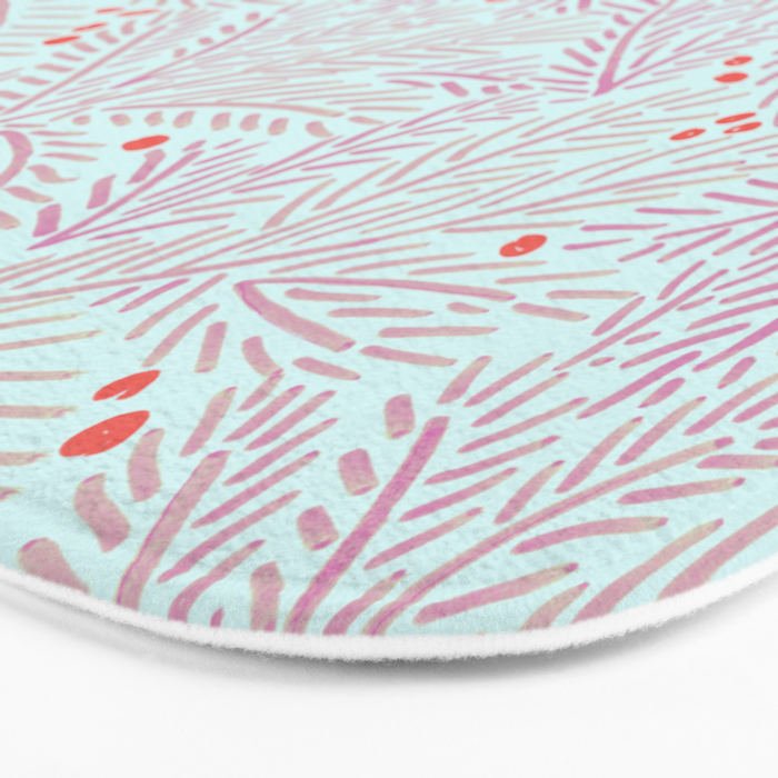 Winter Berries & Pine Branches in Teal & Pink Bath Mat Gallery Image 3