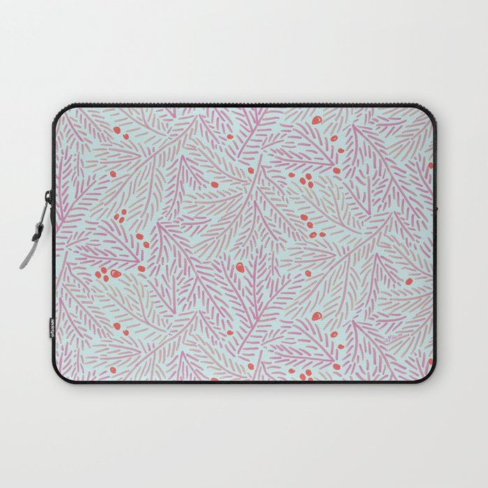 Winter Berries & Pine Branches in Teal & Pink Laptop Sleeve Gallery Image 1