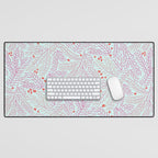 Winter Berries & Pine Branches in Teal & Pink Desk Mat Gallery Image 1