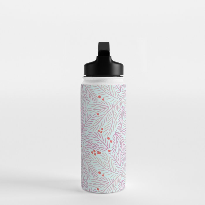 Winter Berries & Pine Branches in Teal & Pink Water Bottle Gallery Image 3