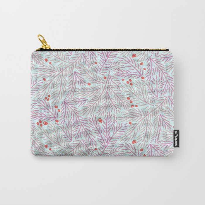 Winter Berries & Pine Branches in Teal & Pink Carry All Pouch Gallery Image 1