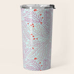Winter Berries & Pine Branches in Teal & Pink Travel Mug Gallery Image 2