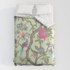 Chinoiserie Mint Green Pastel Fresco Floral Garden Birds Oriental Botanical Duvet Cover Gallery Image 6