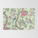 Chinoiserie Mint Green Pastel Fresco Floral Garden Birds Oriental Botanical Rug Gallery Image 2