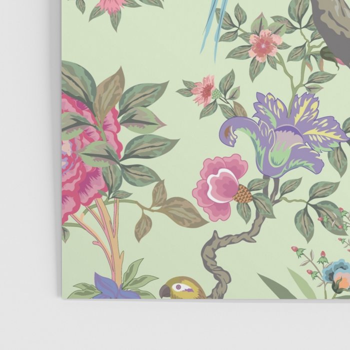 Chinoiserie Mint Green Pastel Fresco Floral Garden Birds Oriental Botanical Poster Gallery Image 3