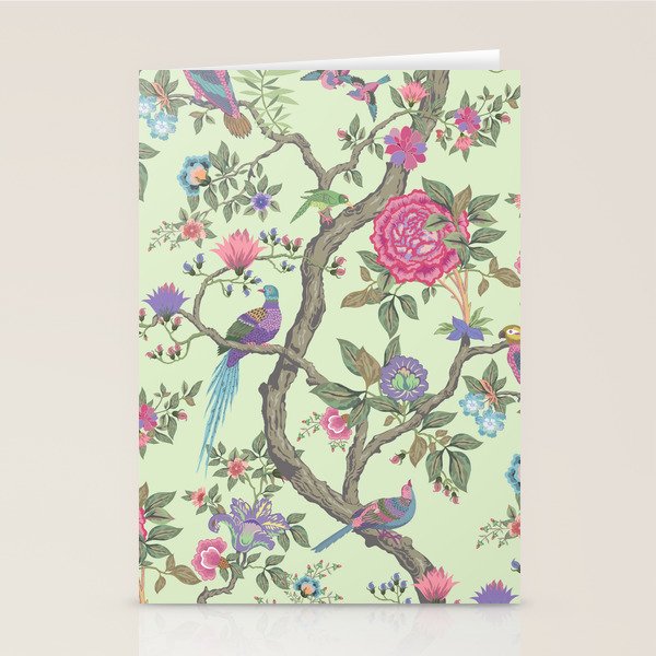 Chinoiserie Mint Green Pastel Fresco Floral Garden Birds Oriental Botanical Stationery Card Gallery Image 2