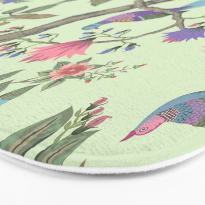 Chinoiserie Mint Green Pastel Fresco Floral Garden Birds Oriental Botanical Bath Mat Gallery Image 3