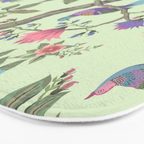 Chinoiserie Mint Green Pastel Fresco Floral Garden Birds Oriental Botanical Bath Mat Gallery Image 3