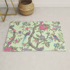 Chinoiserie Mint Green Pastel Fresco Floral Garden Birds Oriental Botanical Rug Gallery Image 1