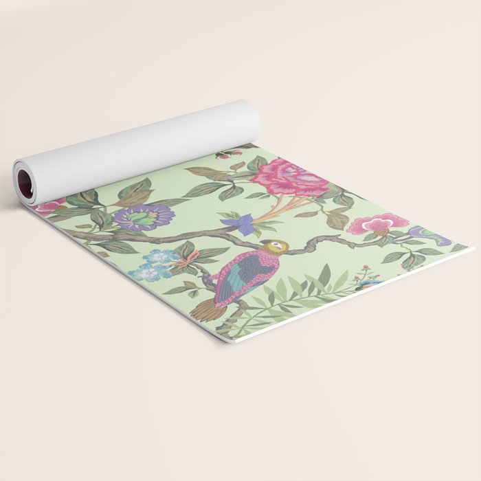 Chinoiserie Mint Green Pastel Fresco Floral Garden Birds Oriental Botanical Yoga Mat Gallery Image 2
