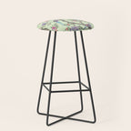 Chinoiserie Mint Green Pastel Fresco Floral Garden Birds Oriental Botanical Stool Gallery Image 1