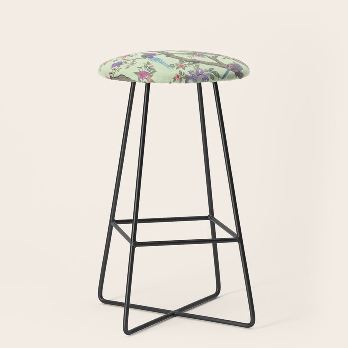 Chinoiserie Mint Green Pastel Fresco Floral Garden Birds Oriental Botanical Stool Gallery Image 1
