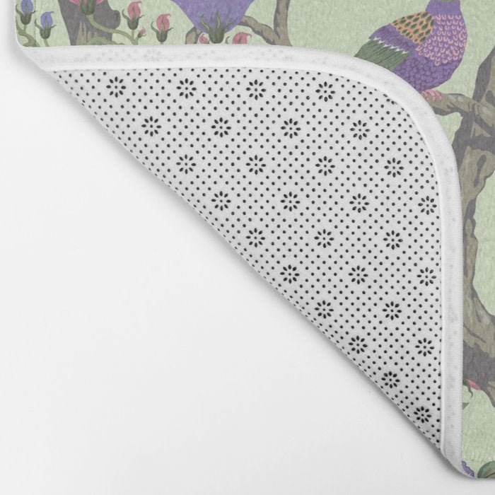 Chinoiserie Mint Green Pastel Fresco Floral Garden Birds Oriental Botanical Bath Mat Gallery Image 2