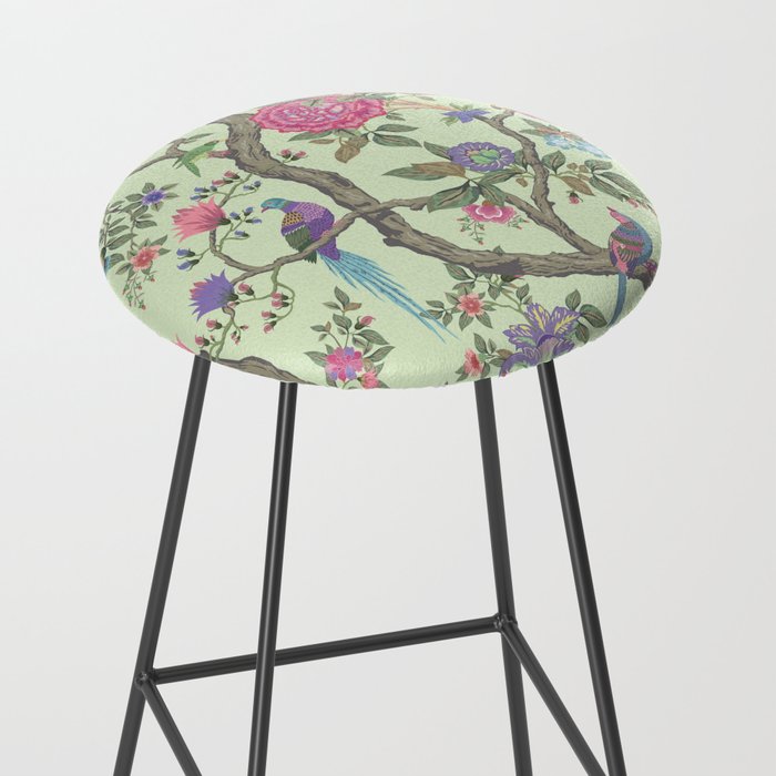 Chinoiserie Mint Green Pastel Fresco Floral Garden Birds Oriental Botanical Stool Gallery Image 2