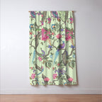 Chinoiserie Mint Green Pastel Fresco Floral Garden Birds Oriental Botanical Window Curtain Gallery Image 3