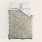 Mandala Flower, Teal and Gold, Floral Prints Duvet Cover Gallery Image 6