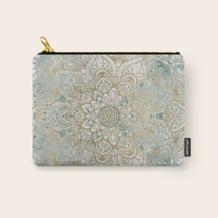 Mandala Flower, Teal and Gold, Floral Prints Carry All Pouch Gallery Image 1