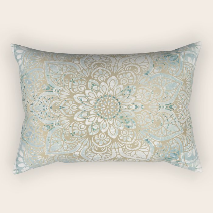 Mandala Flower, Teal and Gold, Floral Prints Rectangular Pillow Gallery Image 1