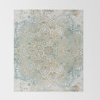 Mandala Flower, Teal and Gold, Floral Prints Throw Blanket Gallery Image 2