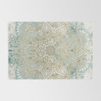 Mandala Flower, Teal and Gold, Floral Prints Rug Gallery Image 2