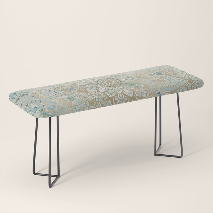 Mandala Flower, Teal and Gold, Floral Prints Bench Gallery Image 1