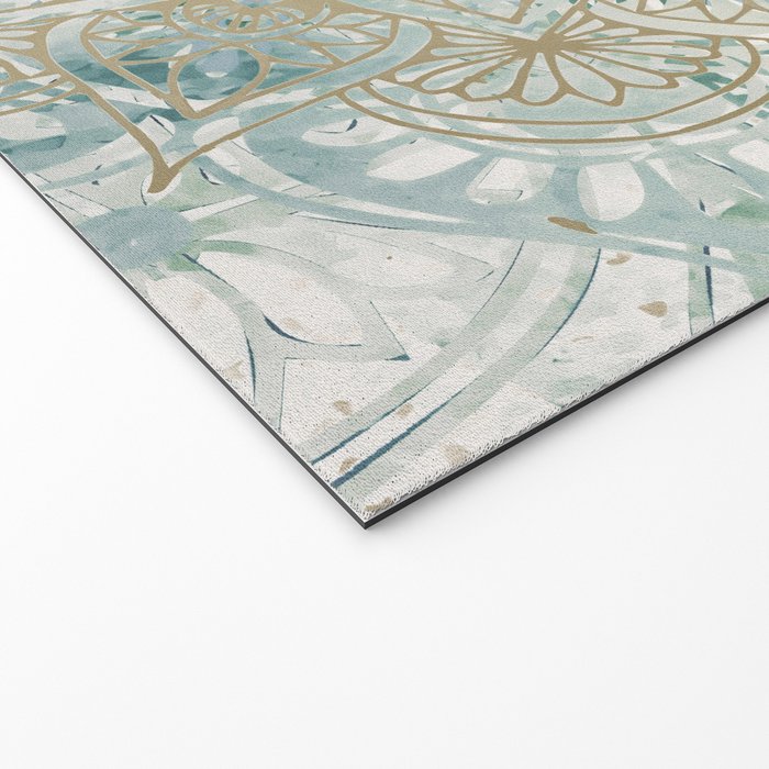 Mandala Flower, Teal and Gold, Floral Prints Welcome Mat Gallery Image 2