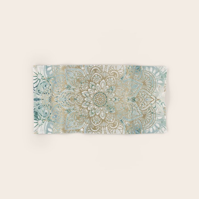 Mandala Flower, Teal and Gold, Floral Prints Bath Towel Gallery Image 1