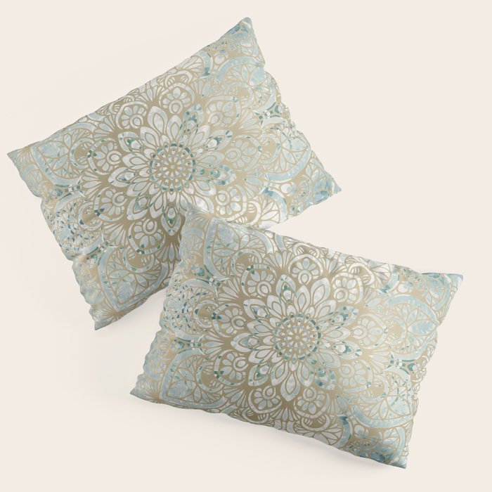 Mandala Flower, Teal and Gold, Floral Prints Pillow Sham Gallery Image 3