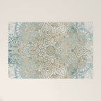 Mandala Flower, Teal and Gold, Floral Prints Welcome Mat Gallery Image 1