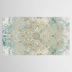 Mandala Flower, Teal and Gold, Floral Prints Tablecloth Gallery Image 2