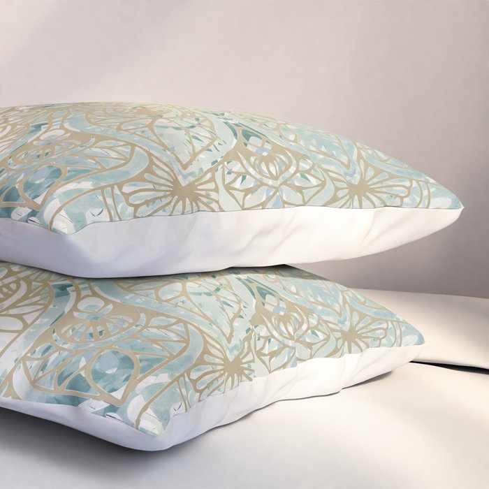 Mandala Flower, Teal and Gold, Floral Prints Pillow Sham Gallery Image 3