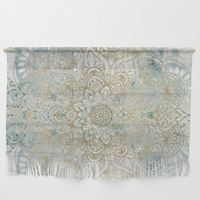 Mandala Flower, Teal and Gold, Floral Prints Wall Hanging Gallery Image 1
