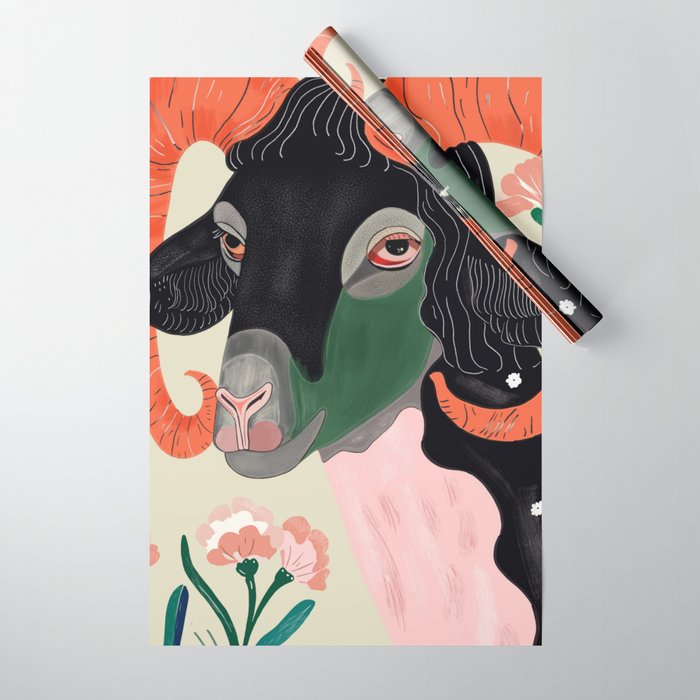Floral Ram Wrapping Paper Gallery Image 1